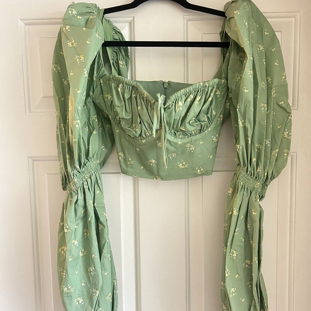 House of CB Millicent Green Floral Cropped Corset Top